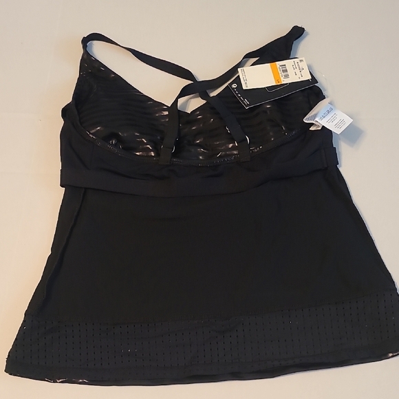Nike Shiny Black Womens Swimsuit Top Striped Perforated NWT Small Adj Straps - Picture 11 of 11